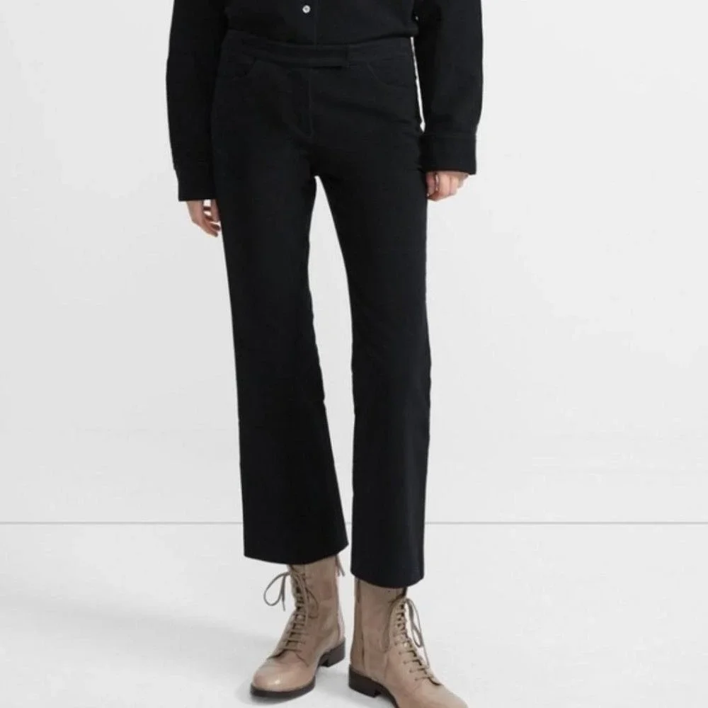 Theory Womens Black Moleskin Twill Crop Pant Straight Leg Size 8 J0804215 NWT